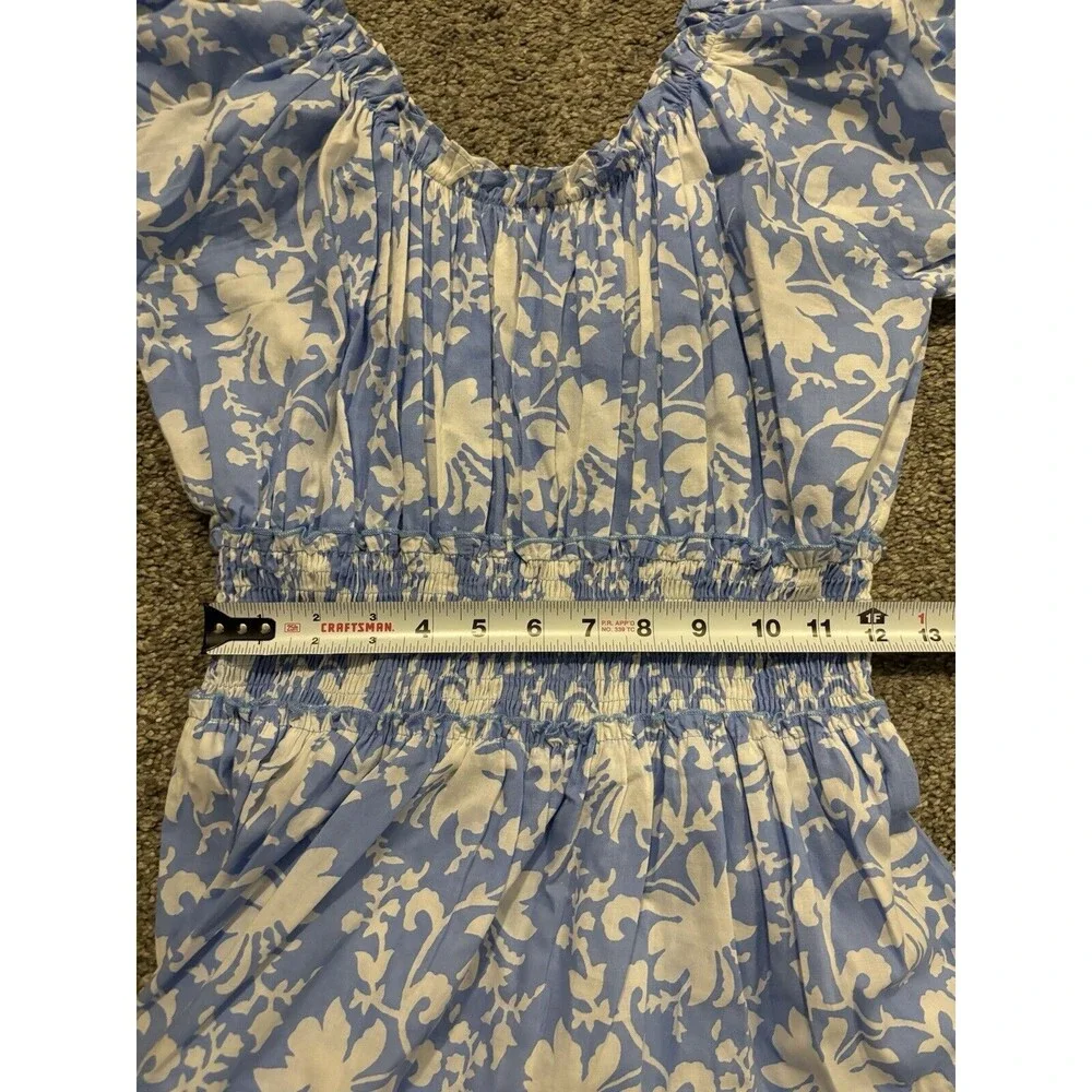 Pink City Prints Puff Sleeve Blue Floral Maxi Dress Smocked‎ Size Large